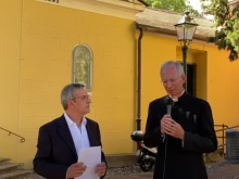 Bishop-elect Guido Marini of Tortona, Italy, speaks during an interview.
